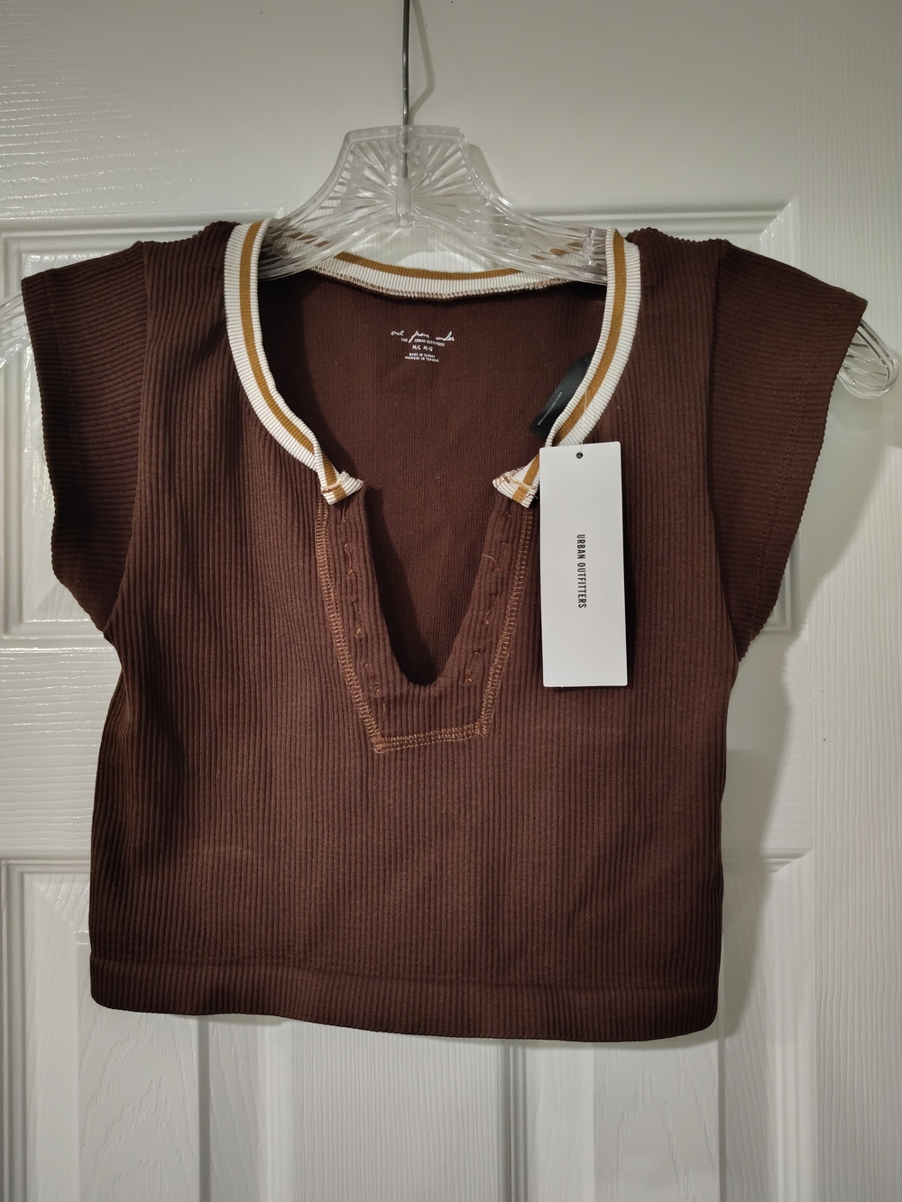 Urban Outfitters Brown Ribbed V-Neck Crop Top